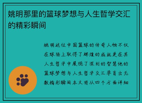 姚明那里的篮球梦想与人生哲学交汇的精彩瞬间